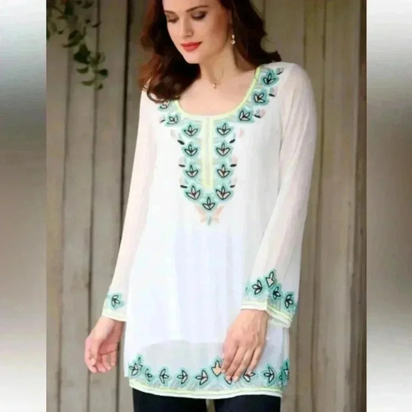 Flint Moss Beach size Small Beaded Swim Coverup White Sheer - Picture 17 of 17